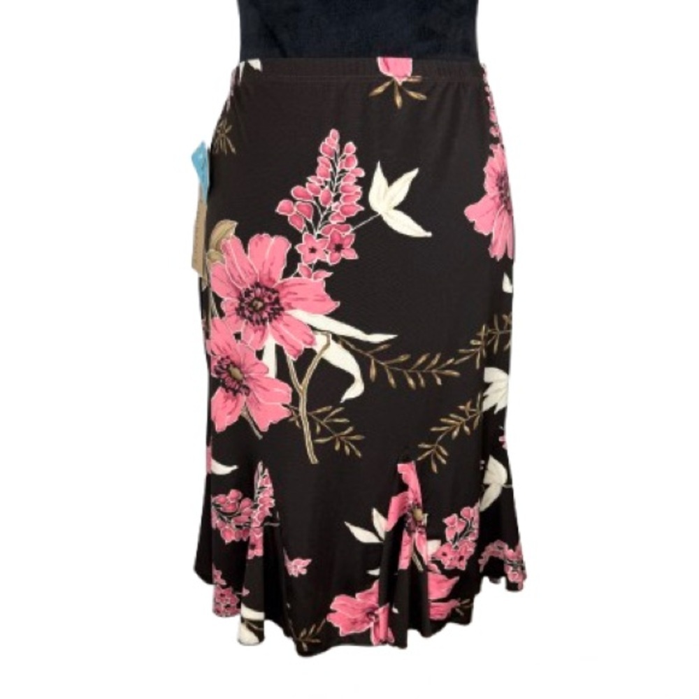 VTG Susan Lawrence Y2K Shipwreck Ruffle Skirt Sz Large Black Floral Lg Bloom NWT
